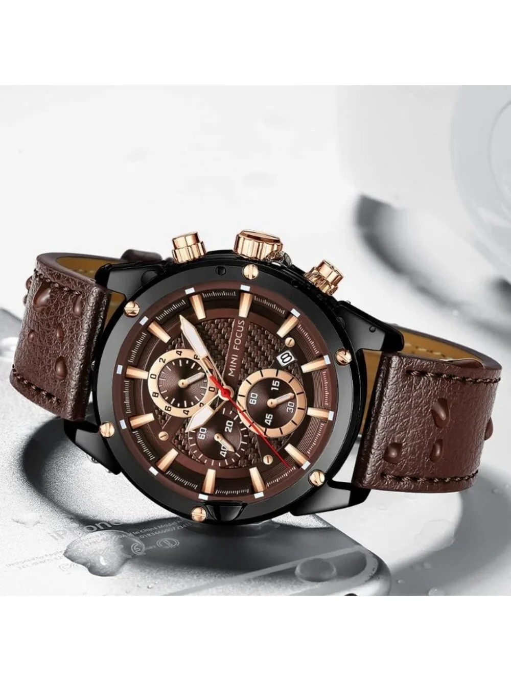 Men's Brown Chronograph Waterproof Sport Military Analog Quartz Wrist Watch